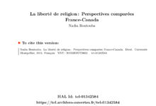 LA LIBERTÉ DE RELIGION PERSPECTIVES COMPARÉES FRANCE/CANADA