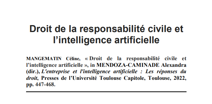 Droit de la responsabilité civile et l’intelligence artificielle