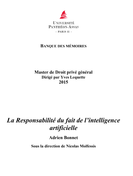 La Responsabilité du fait de l’intelligence artificielle