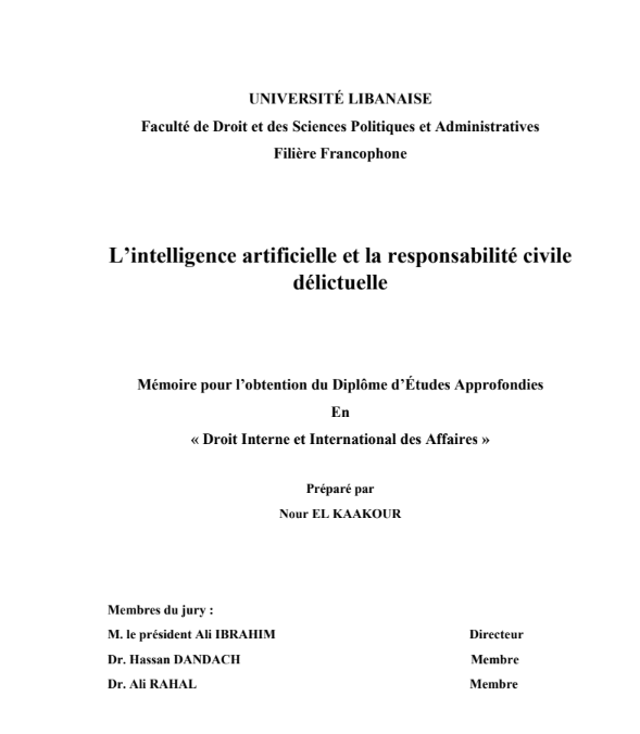 L’intelligence artificielle et la responsabilité civile délictuelle 13