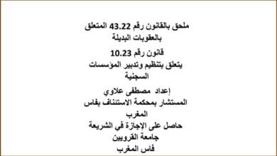 تحيين بعض القوانين 2025 القانون رقم 43.22 المتعلق بالعقوبات البديلة قانون رقم 10.23 يتعلق بتنظيم وتدبير المؤسسات السجنية PDF