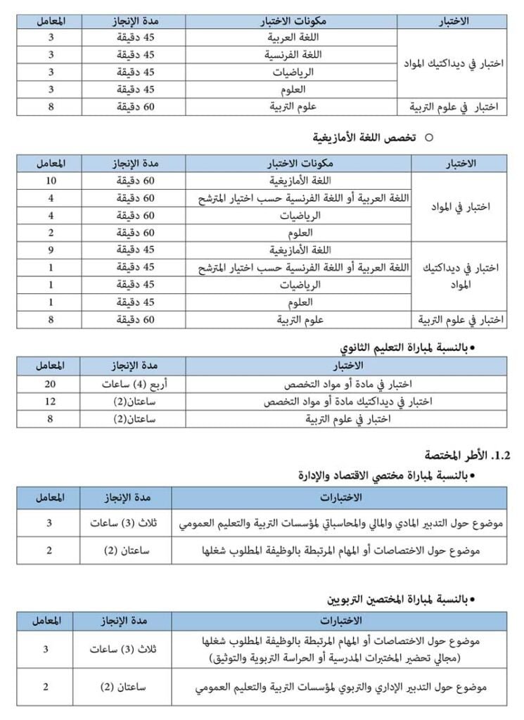 الاختبارات الكتابية مباراة التعليم 2023 2024 